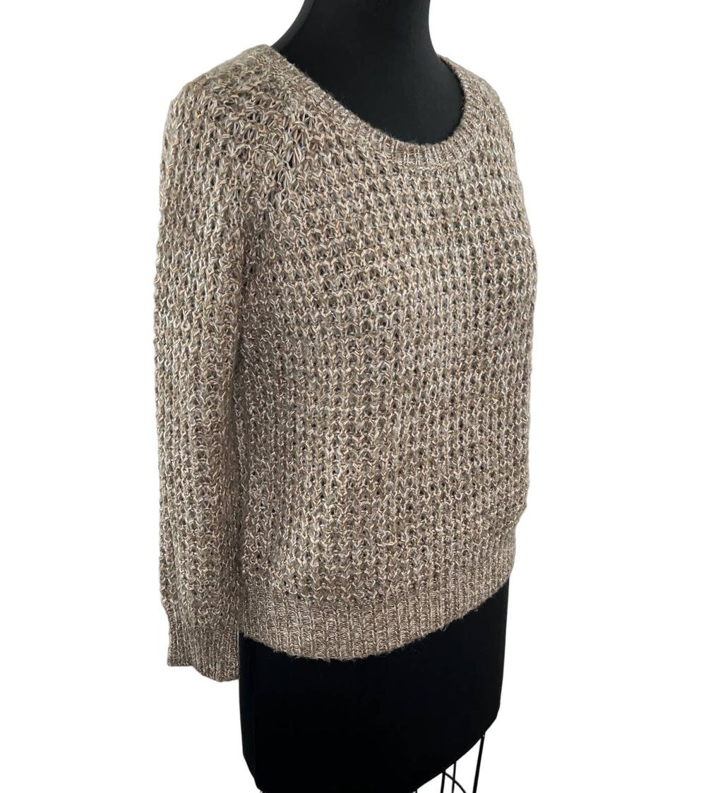 JOIE Tan Alessa Loose Knit Raglan Crew Pullover Sweater Casual Acrylic Fuzzy XS